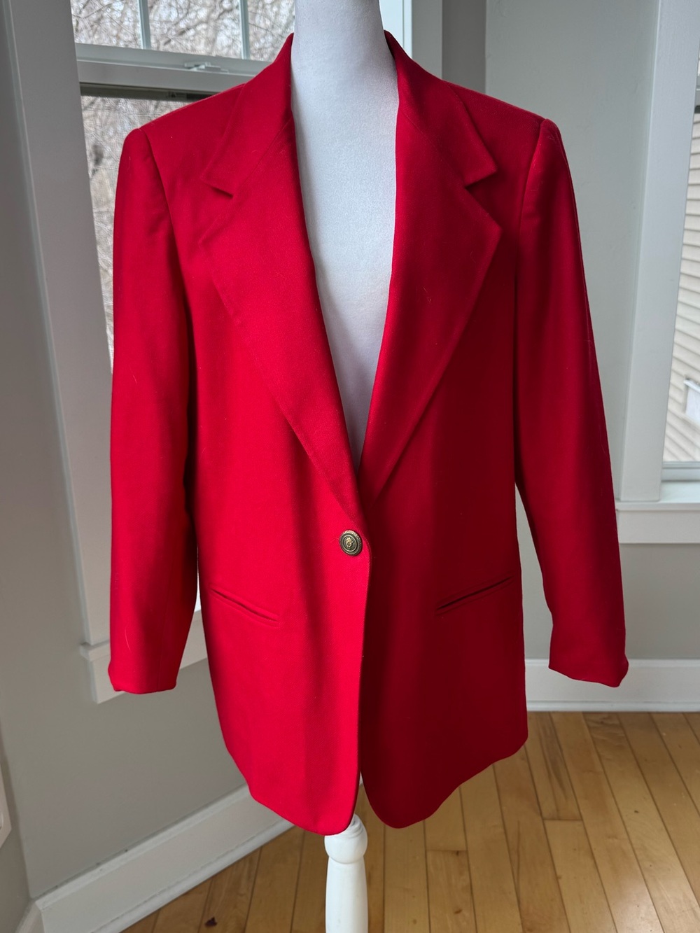 Vintage 90s Requirements Red Wool Single Button Oversized Blazer Jacket Sz 14